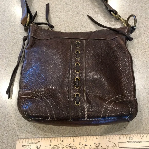 Dark brown leather coach purse on sale